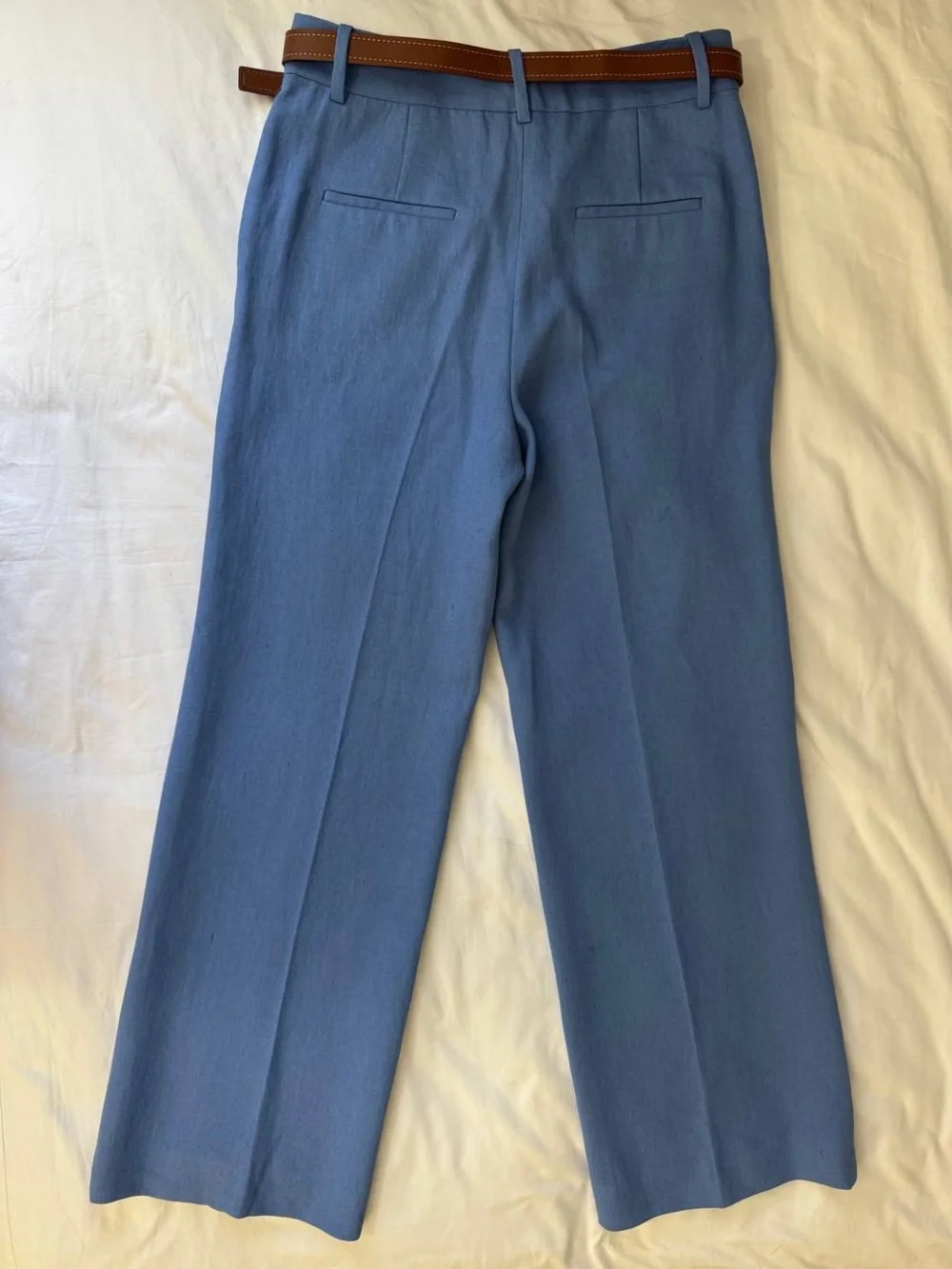 NWT Zara Women's Blue LINEN BLEND STRAIGHT LEG PANTS Size Medium